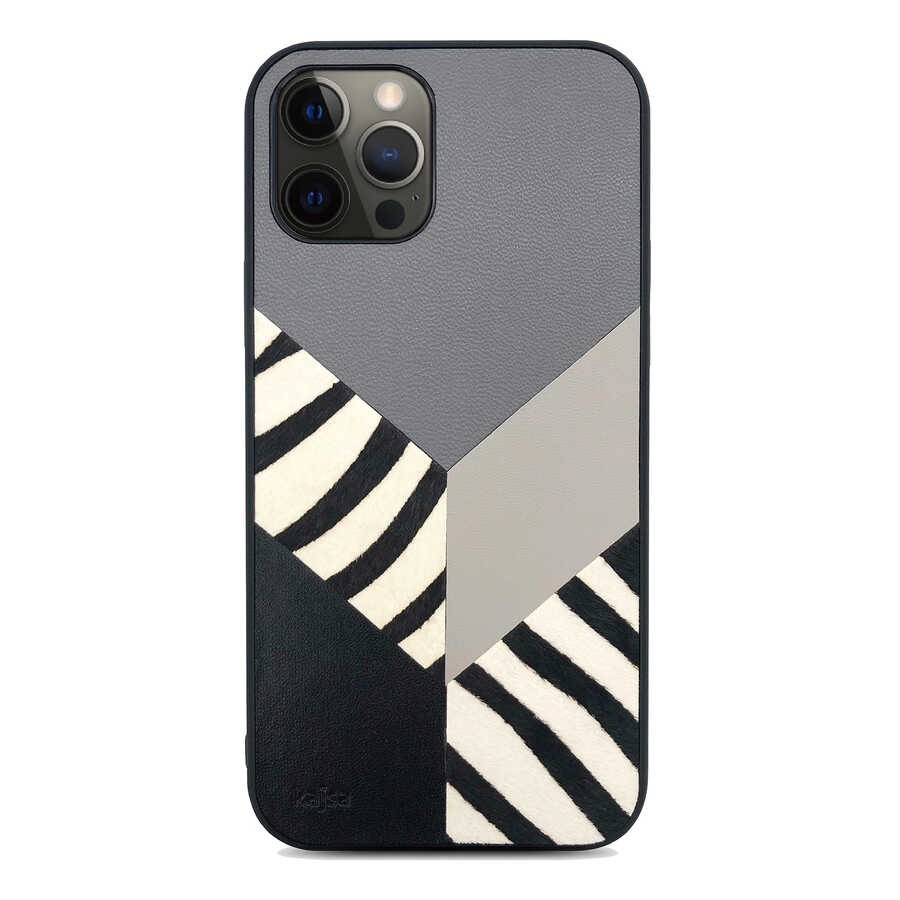 iPhone Uyumlu 12 Pro Max Kılıf Kajsa Glamorous Serisi Zebra Combo Kapak-Gri