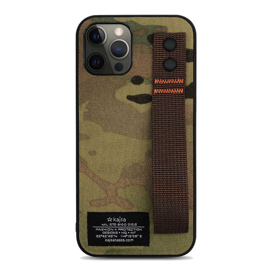 iPhone Uyumlu 12 Pro Kılıf Kajsa Cordura Serisi Military Kapak-Kahverengi