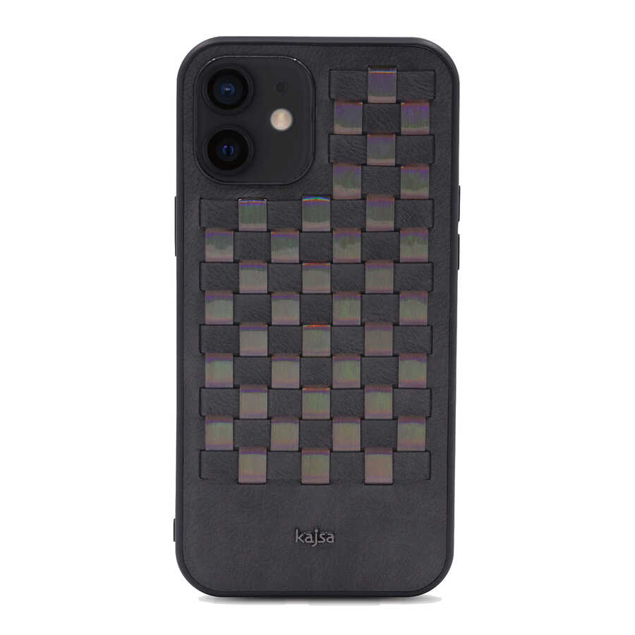 iPhone Uyumlu 12 Kılıf Kajsa Preppie Serisi Spotlight Woven Kapak-Gri