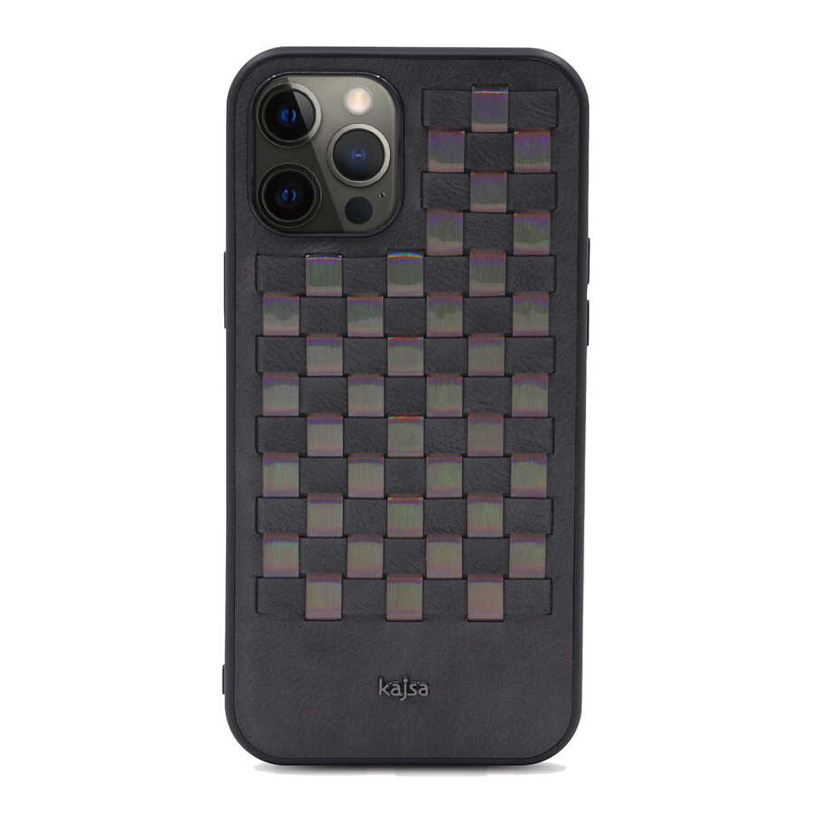 iPhone Uyumlu 12 Pro Kılıf Kajsa Preppie Serisi Spotlight Woven Kapak-Gri