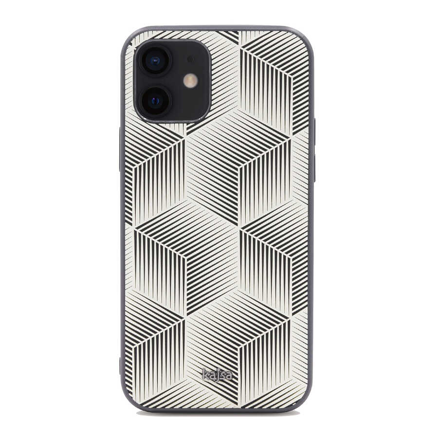 iPhone Uyumlu 12 Kılıf Kajsa Splendid Serisi 3D Cube Kapak-Beyaz