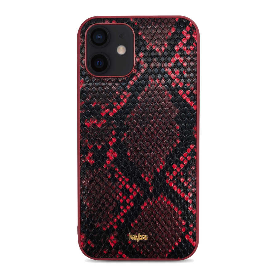 iPhone Uyumlu 12 Kılıf Kajsa Glamorous Serisi Snake Pattern Kapak-Kırmızı