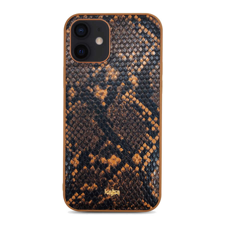 iPhone Uyumlu 12 Kılıf Kajsa Glamorous Serisi Snake Pattern Kapak-Sarı