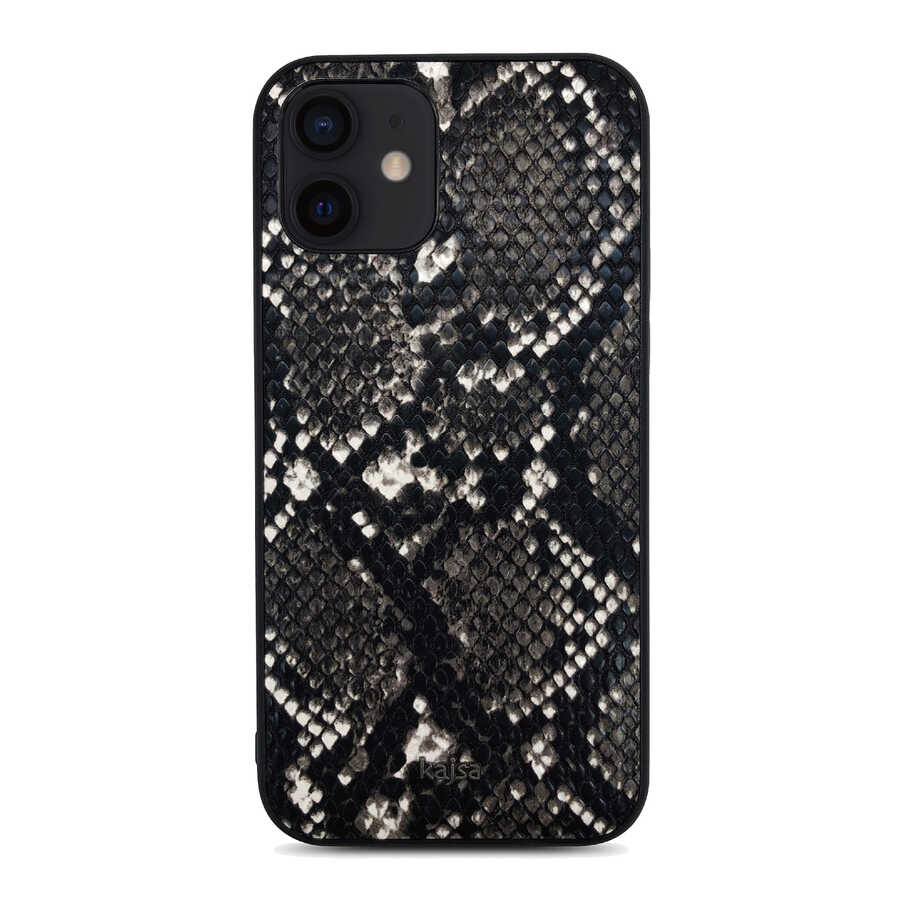 iPhone Uyumlu 12 Kılıf Kajsa Glamorous Serisi Snake Pattern Kapak-Siyah