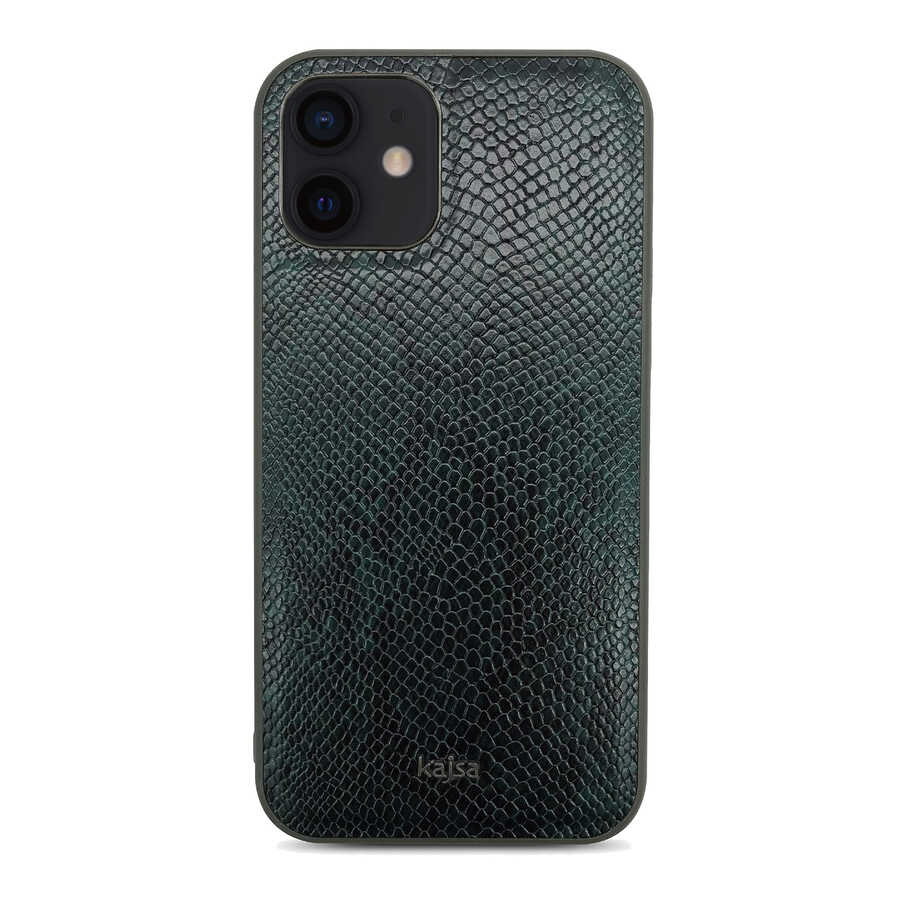 iPhone Uyumlu 12 Kılıf Kajsa Glamorous Serisi Snake Pattern Kapak-Yeşil