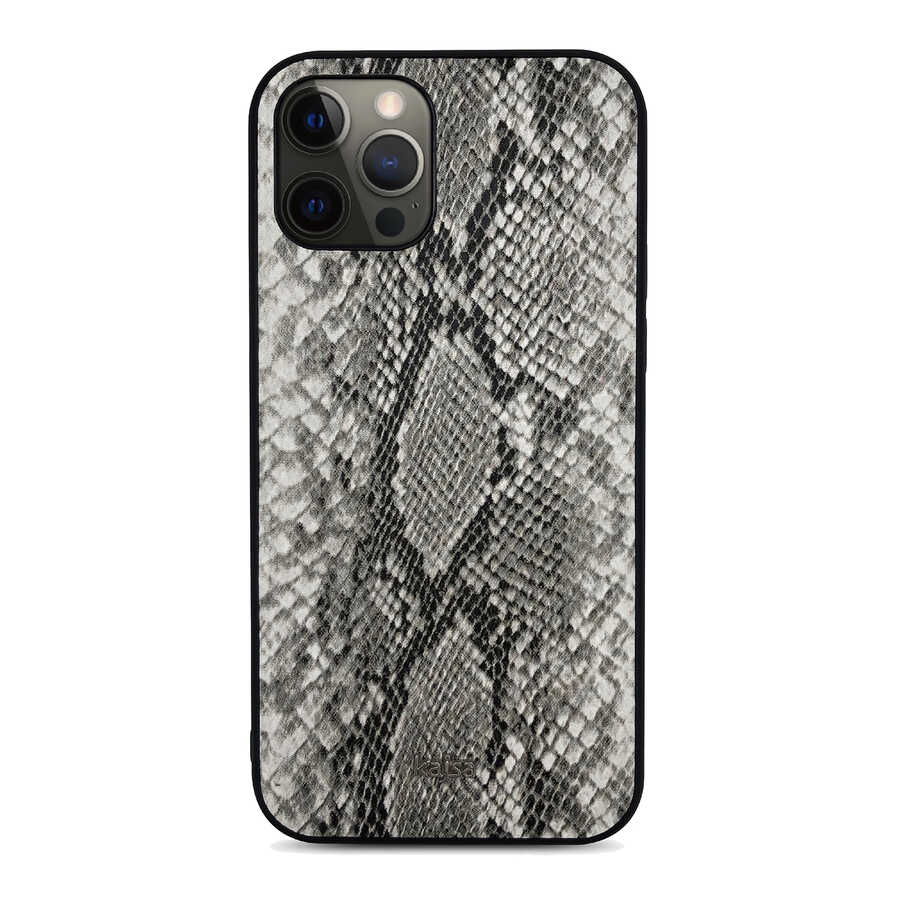 iPhone Uyumlu 12 Pro Kılıf Kajsa Glamorous Serisi Snake Pattern Kapak-Gri