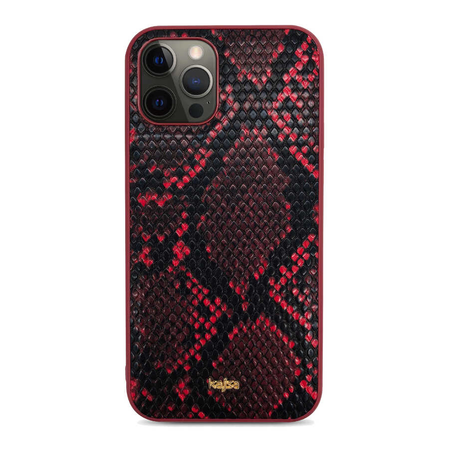 iPhone Uyumlu 12 Pro Kılıf Kajsa Glamorous Serisi Snake Pattern Kapak-Kırmızı