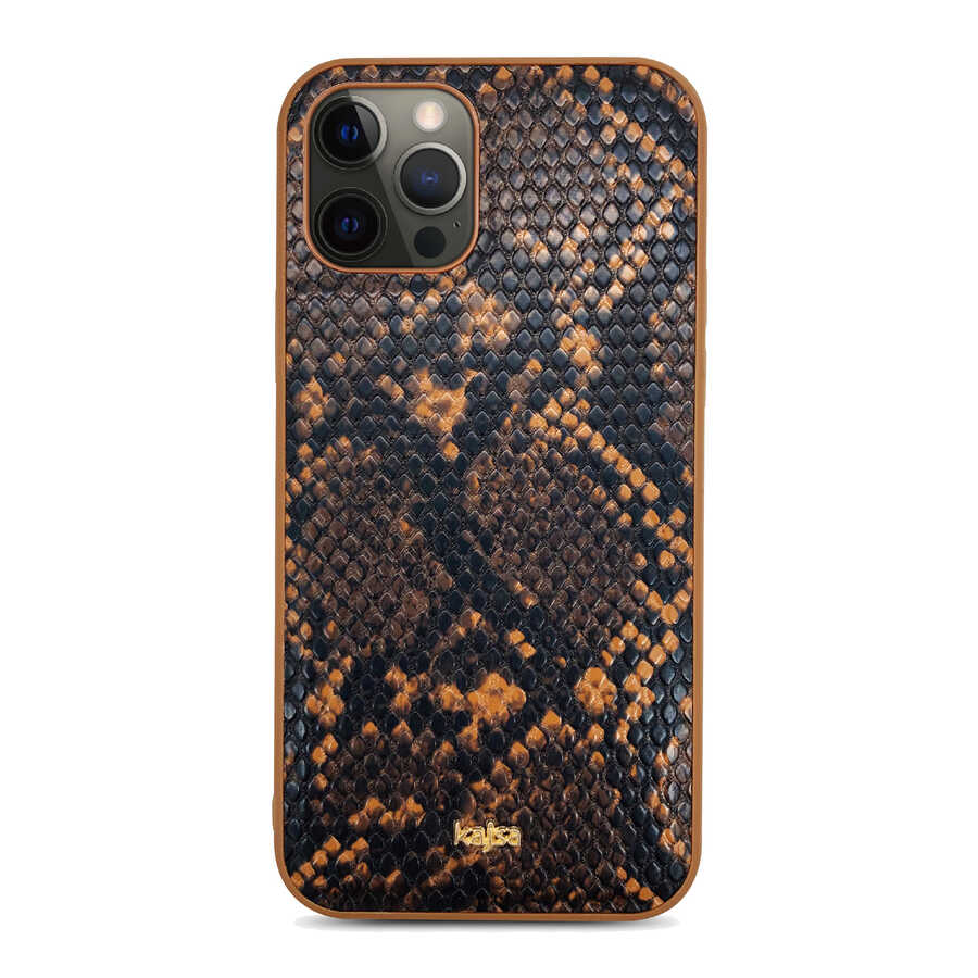 iPhone Uyumlu 12 Pro Kılıf Kajsa Glamorous Serisi Snake Pattern Kapak-Sarı