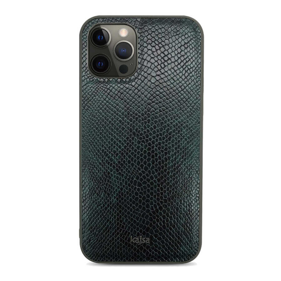 iPhone Uyumlu 12 Pro Kılıf Kajsa Glamorous Serisi Snake Pattern Kapak-Yeşil