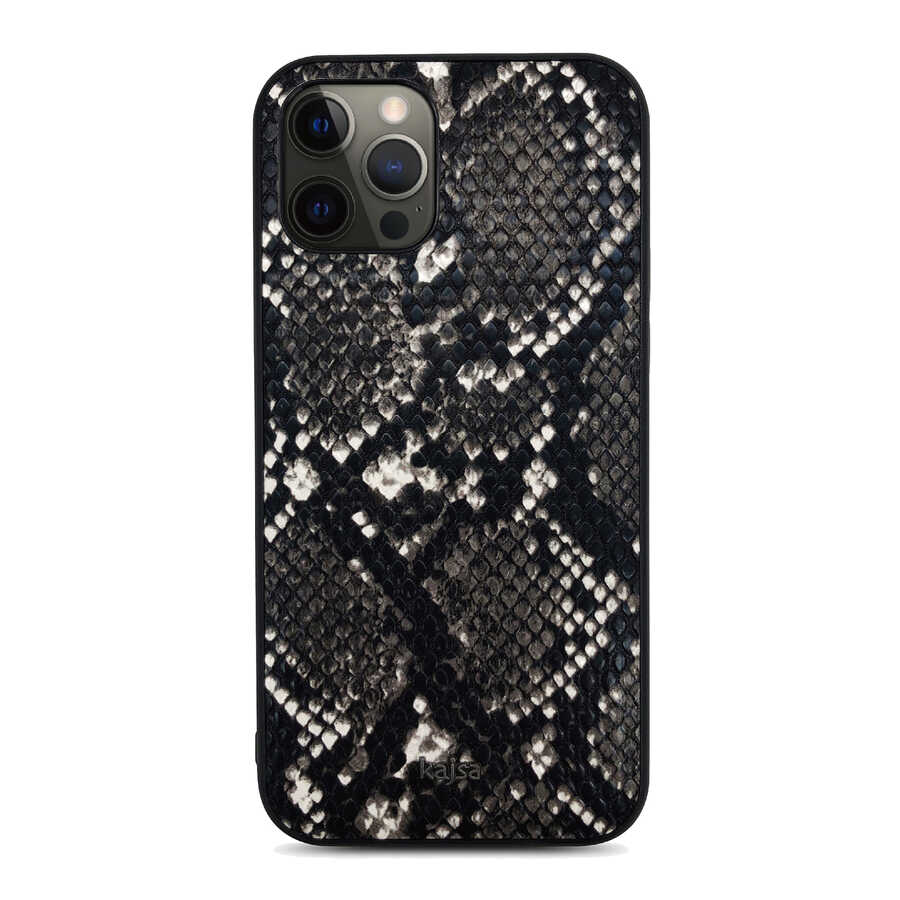 iPhone Uyumlu 12 Pro Max Kılıf Kajsa Glamorous Serisi Snake Pattern Kapak-Siyah