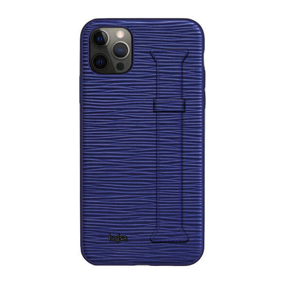 iPhone Uyumlu 12 Pro Kılıf Kajsa Wave Pattern Handstrap Kapak-Mavi