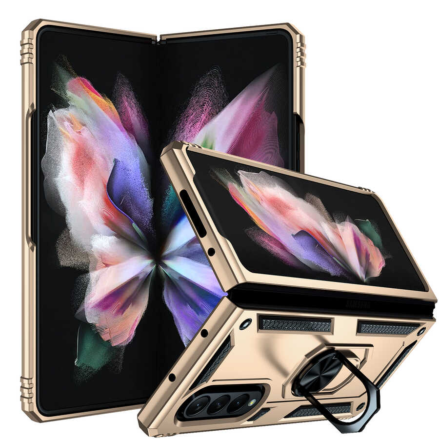 Galaxy Uyumlu Z Fold 3 Kılıf Tuhatu Tank Kapak-Gold