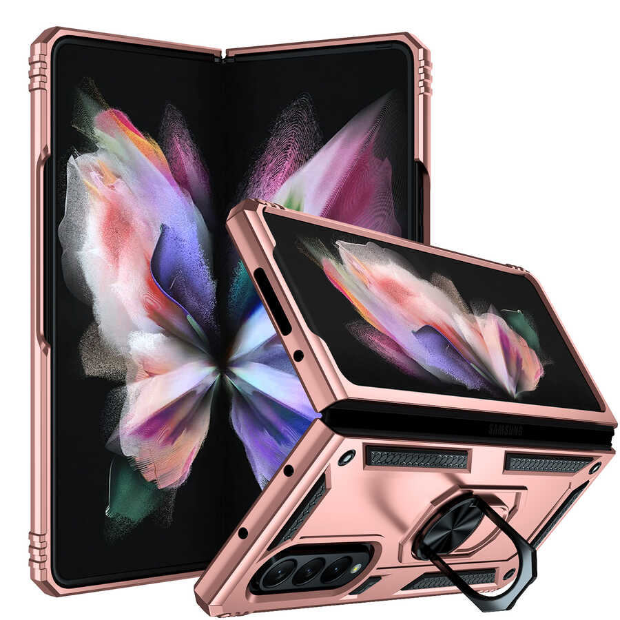 Galaxy Uyumlu Z Fold 3 Kılıf Tuhatu Tank Kapak-Rose gold