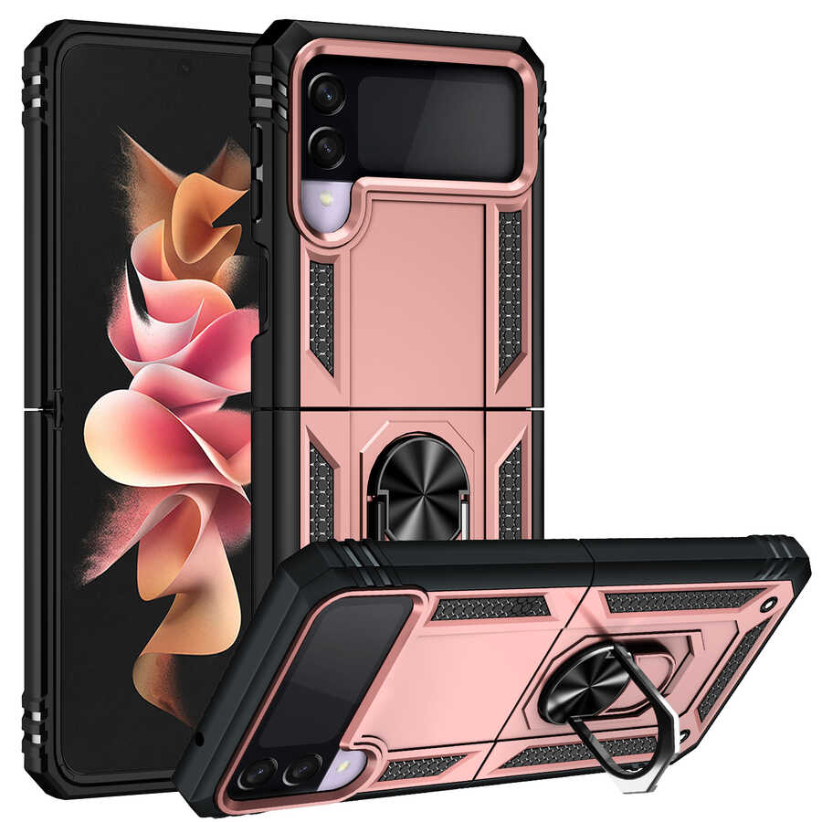 Galaxy Uyumlu Z Flip 3 Kılıf Tuhatu Tank Kapak-Rose gold