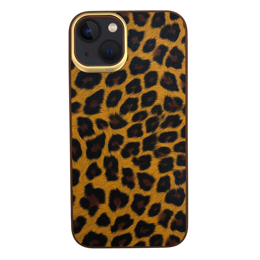 iPhone Uyumlu 13 Kılıf Kajsa Glamorous Serisi Leopard Combo Kapak-Sarı