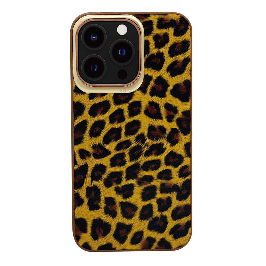 iPhone Uyumlu 13 Pro Kılıf Kajsa Glamorous Serisi Leopard Combo Kapak-Sarı