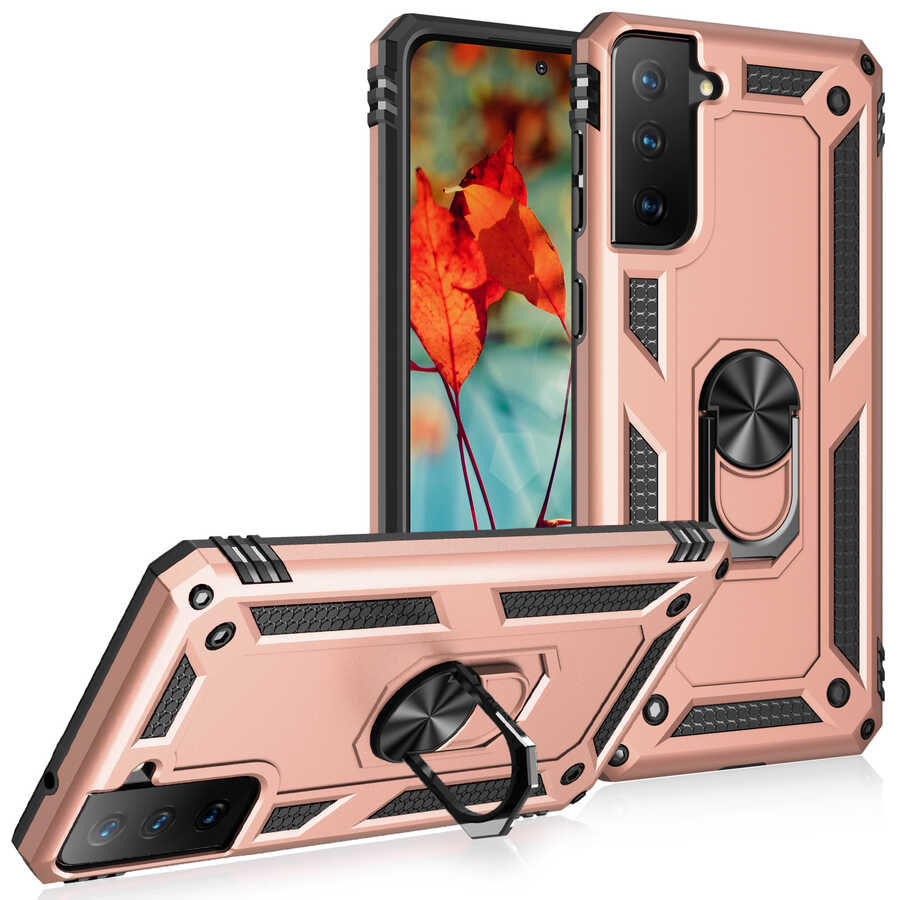 Galaxy Uyumlu S21 FE Kılıf Tuhatu Tank Kapak-Rose gold