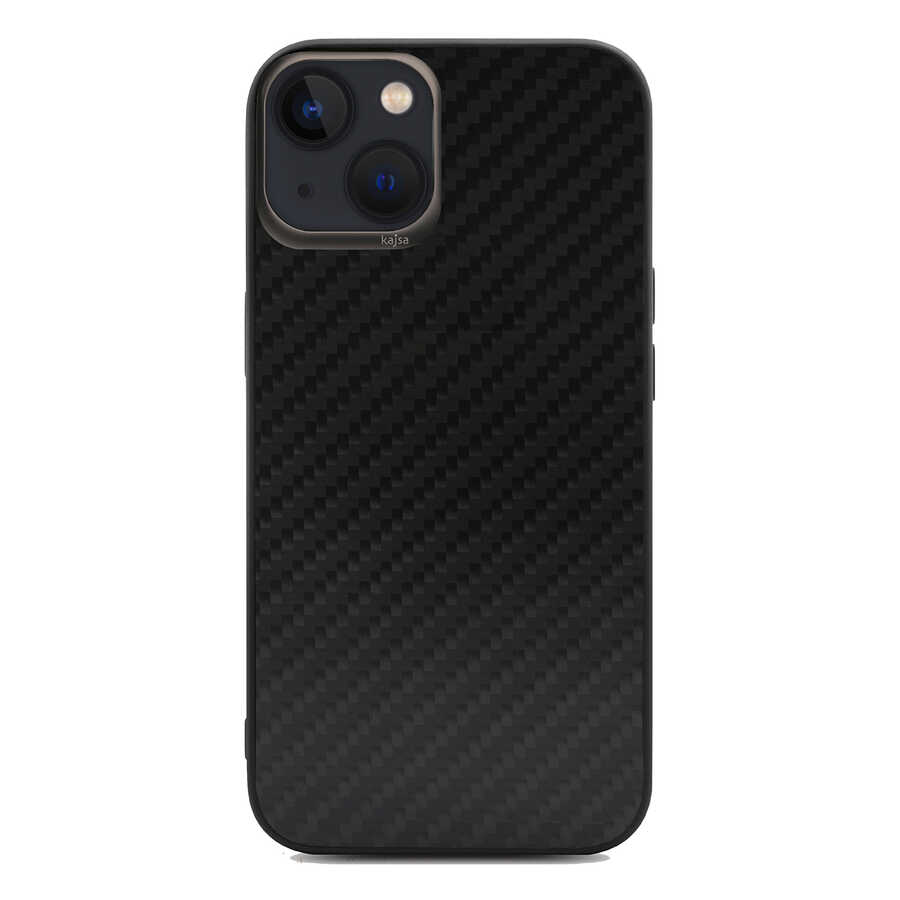 iPhone Uyumlu 13 Kılıf Kajsa Carbon Fiber Collection Arka Kapak-Siyah