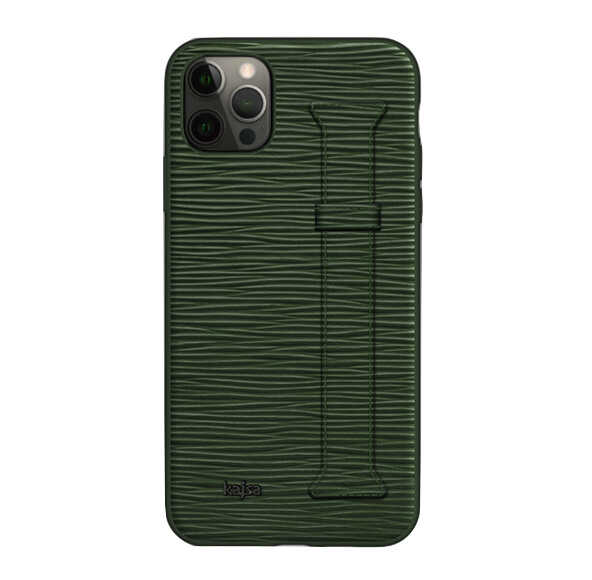 iPhone Uyumlu 12 Pro Max Kılıf Kajsa Wave Pattern Handstrap Kapak-Yeşil