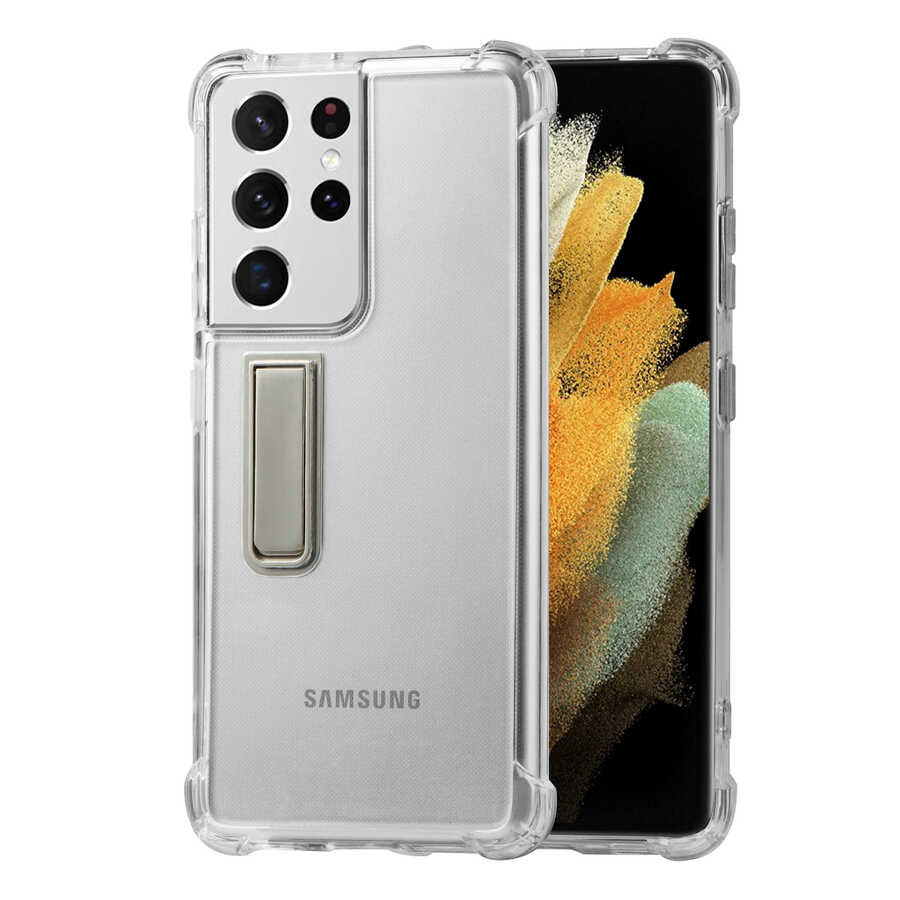 Galaxy Uyumlu S21 Ultra Kılıf Tuhatu Standlı Süper Silikon Kapak