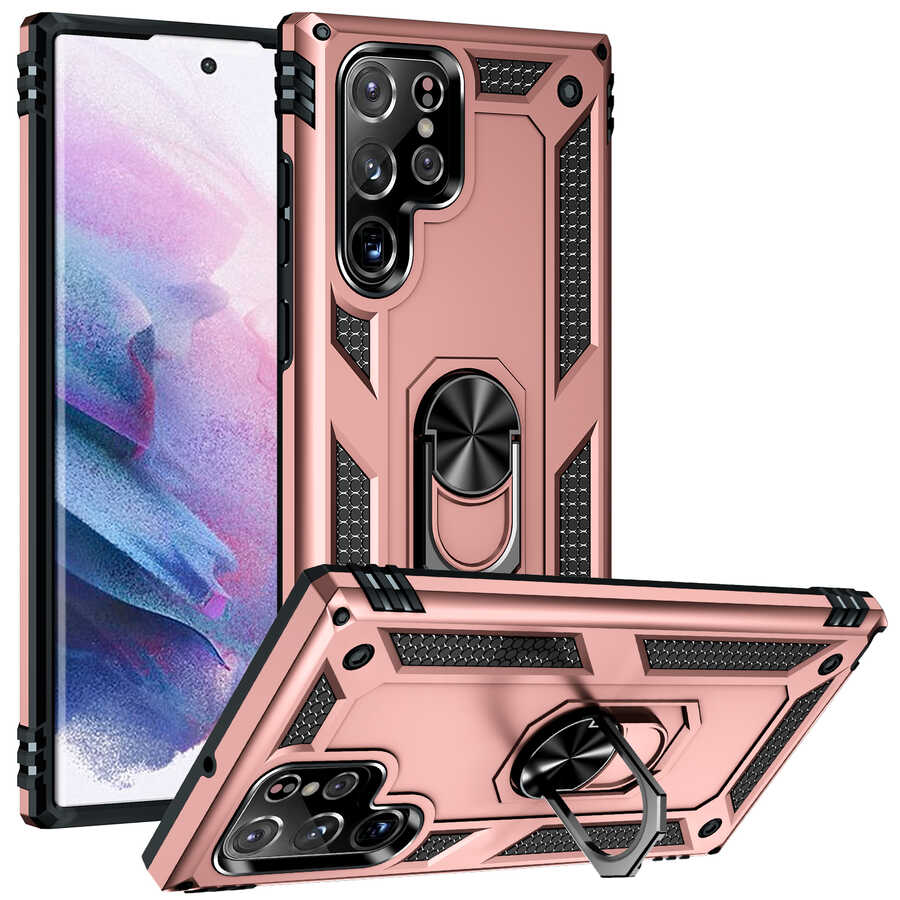 Galaxy Uyumlu S22 Ultra Kılıf Tuhatu Tank Kapak-Rose gold