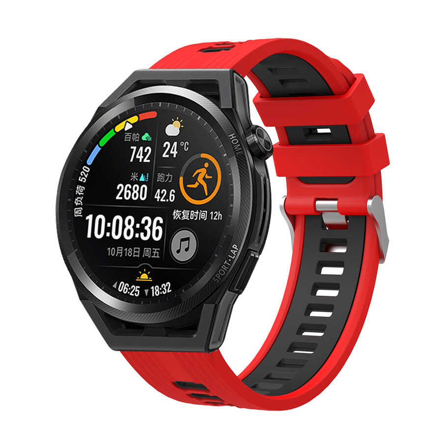 Xiaomi Uyumlu Amazfit Pace Walk Silikon Kordon-Kırmızı-siyah