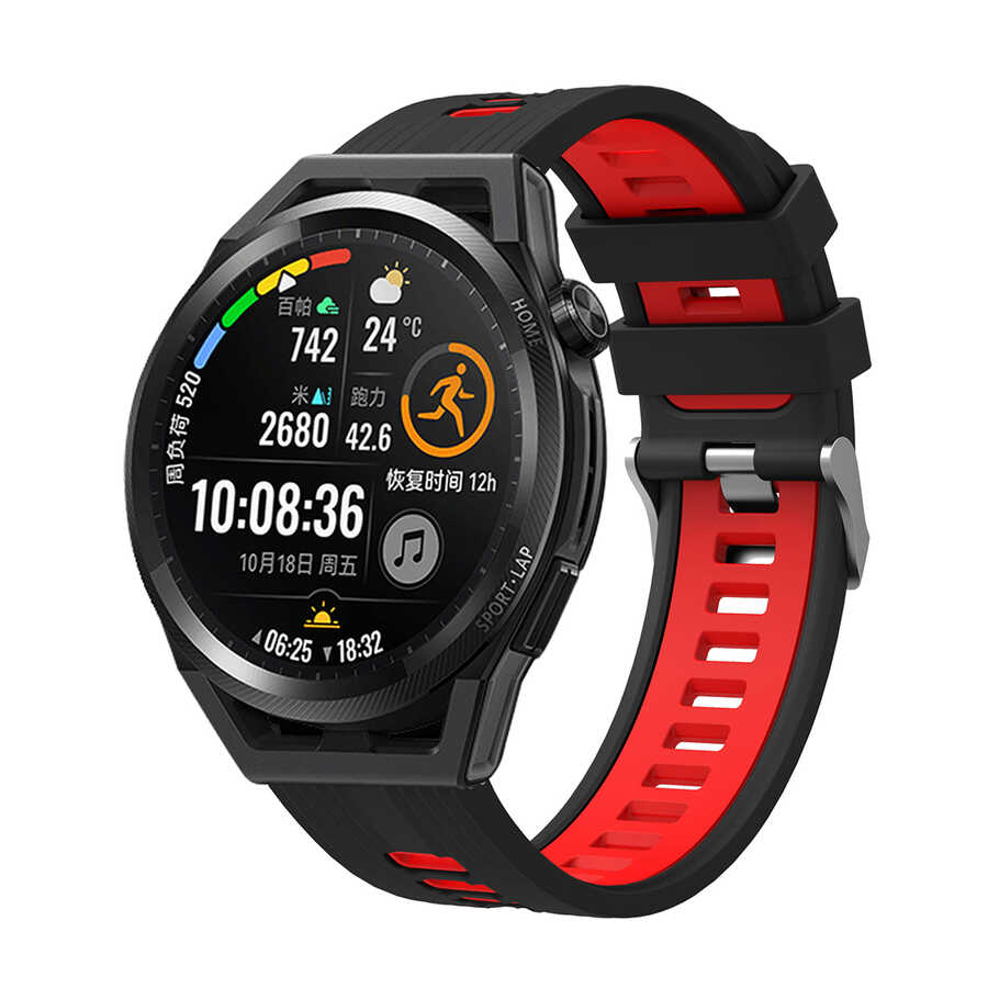 Xiaomi Uyumlu Amazfit Pace Walk Silikon Kordon-Siyah-kırmızı