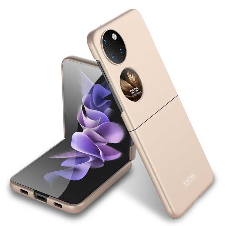 Huawei Uyumlu P50 Pocket Kılıf Tuhatu Sert Kıpta Kapak-Gold