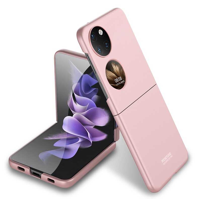 Huawei Uyumlu P50 Pocket Kılıf Tuhatu Sert Kıpta Kapak-Rose gold