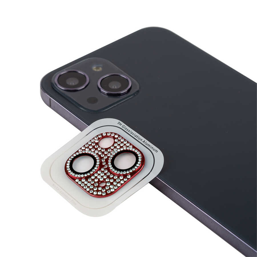 iPhone Uyumlu 13 Mini Tuhatu CL-08 Kamera Lens Koruyucu-Kırmızı