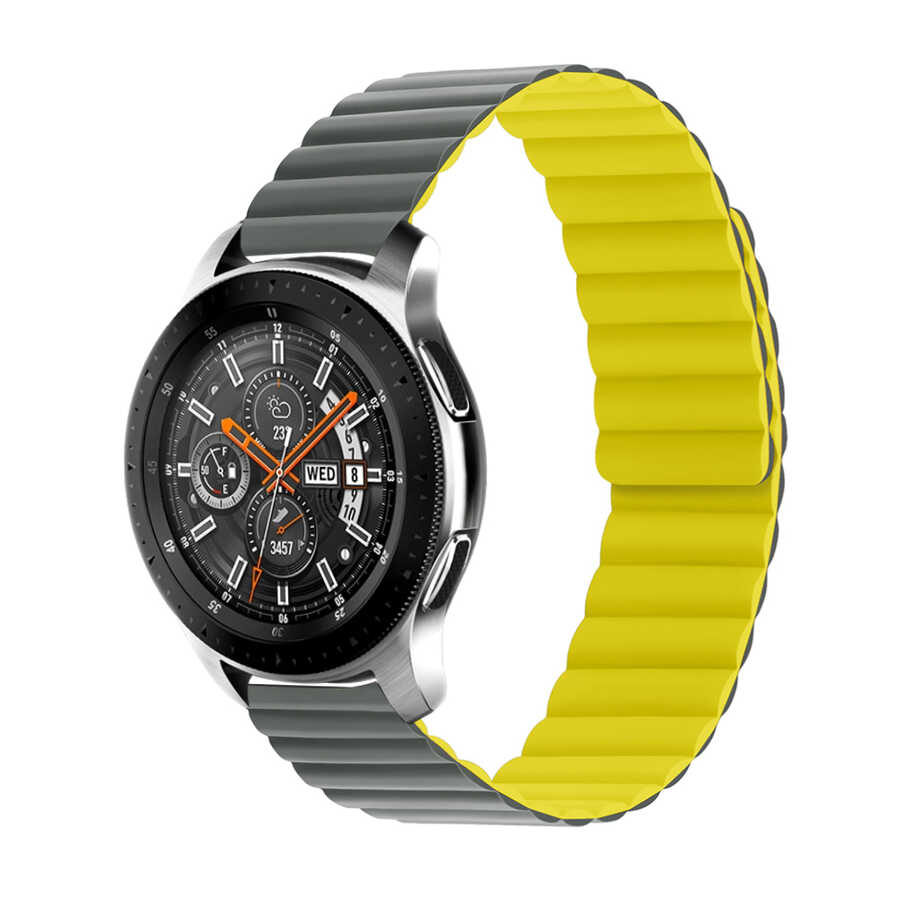 Galaxy Uyumlu Watch Active 2 40mm KRD-52 Kordon-Gri-sarı