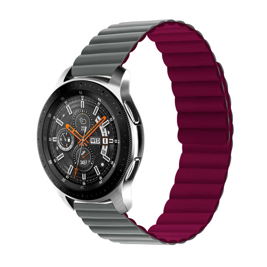 Galaxy Uyumlu Watch 42mm KRD-52 Kordon-Gri-kırmızı