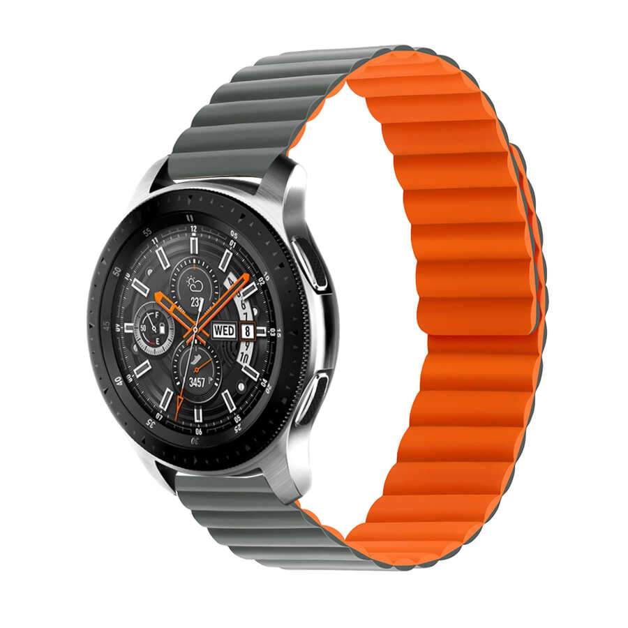 Galaxy Uyumlu Watch Active 2 44mm KRD-52 Kordon-Gri-turuncu