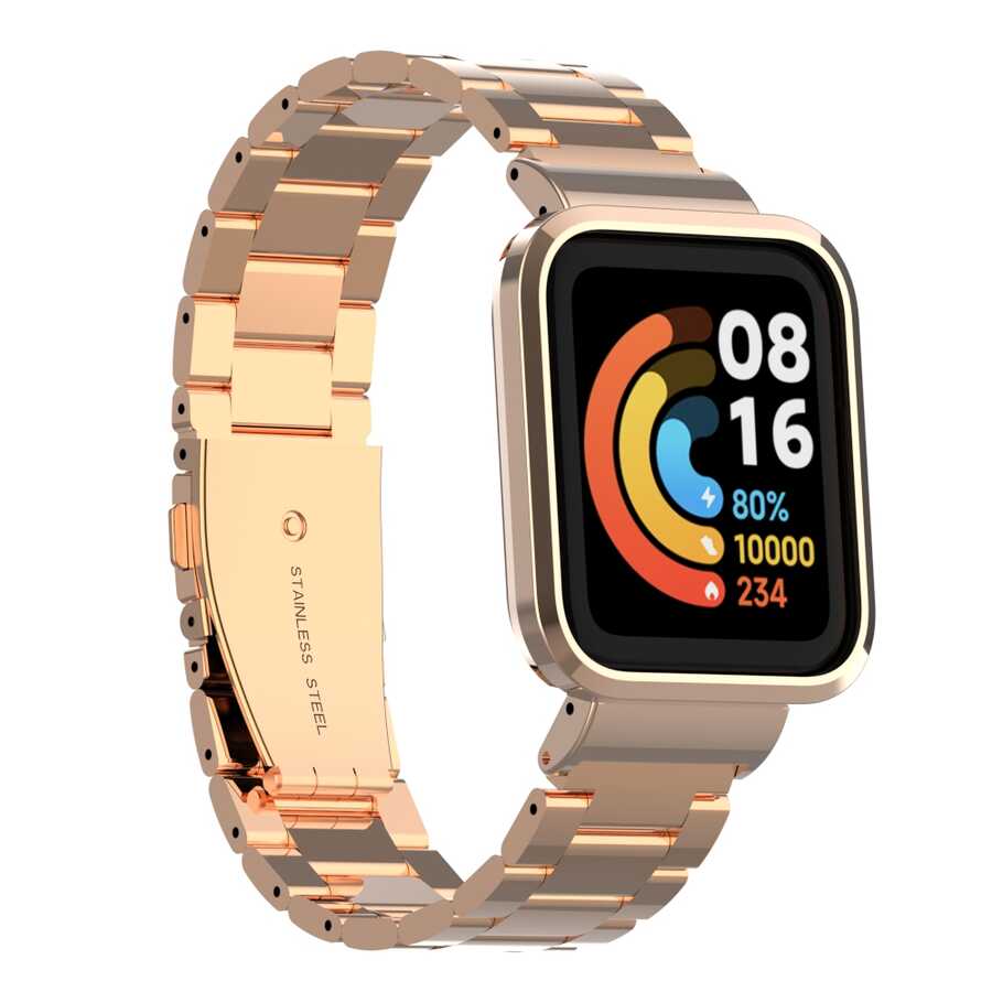 Xiaomi Uyumlu Redmi Watch (Mi Watch Lite) Tuhatu KRD-60 Metal Kordon-Rose gold