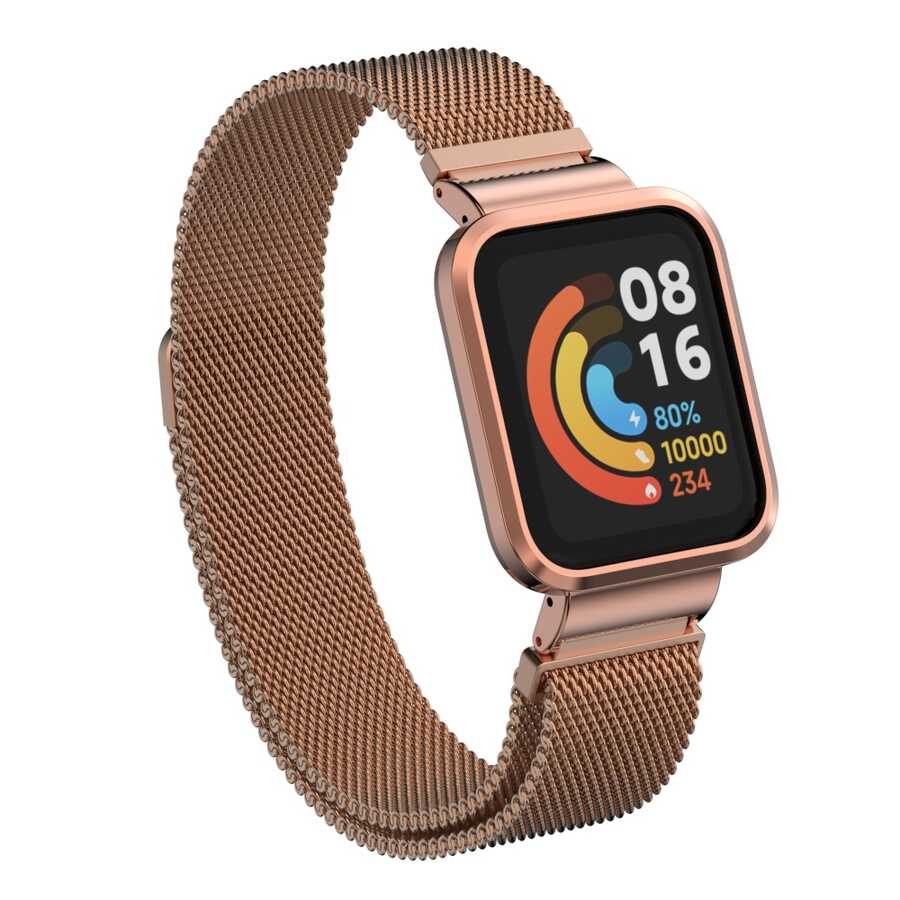 Xiaomi Uyumlu Redmi Watch (Mi Watch Lite) Tuhatu KRD-58 Metal Kordon-Rose gold