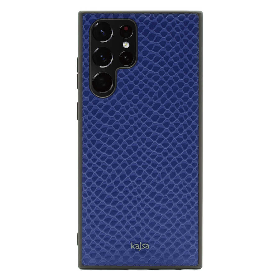 Galaxy Uyumlu S22 Ultra Kılıf ​Kajsa Pearl Pattern Hakiki Deri Kapak-Mavi