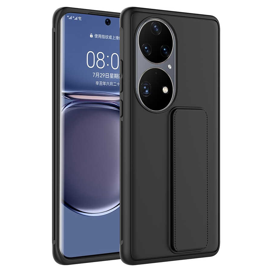 Huawei Uyumlu P50 Pro Kılıf Tuhatu Datça Kapak-Siyah