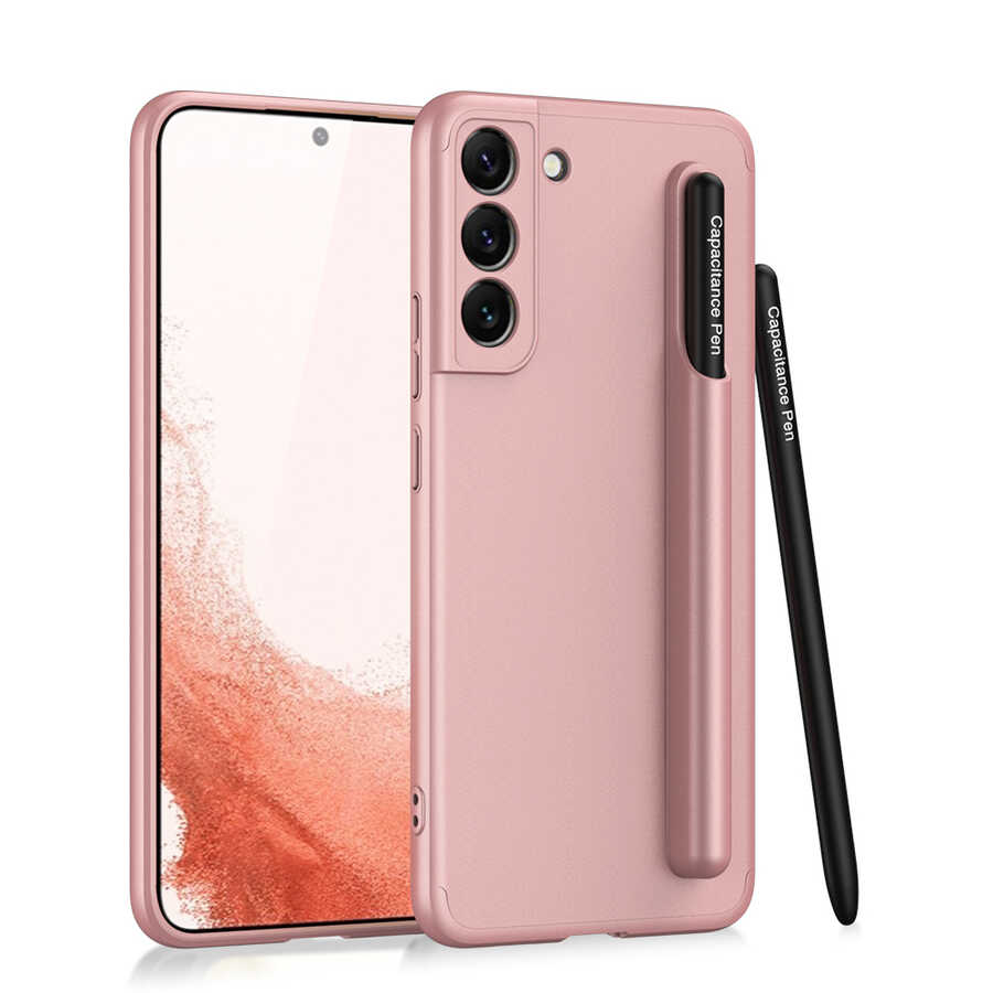 Galaxy Uyumlu S22 Kılıf Tuhatu Kalemli Ays Kapak-Rose gold