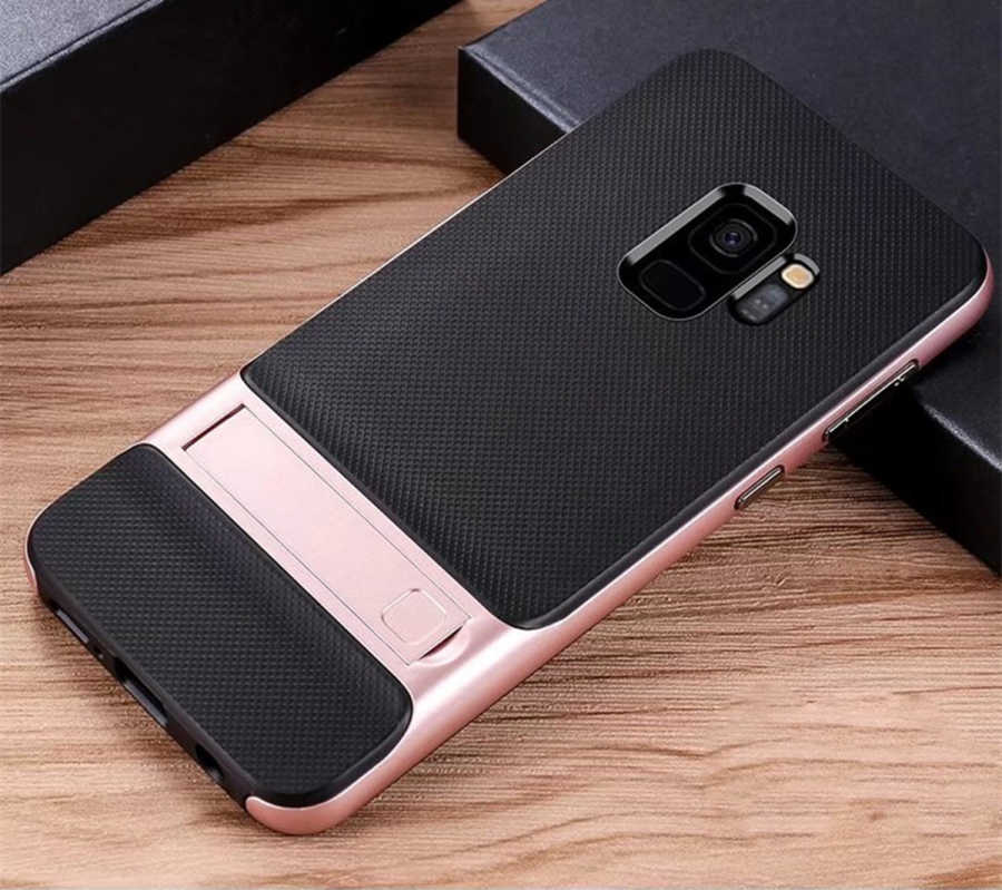 Galaxy Uyumlu S9 Plus Kılıf Tuhatu Standlı Verus Silikon-Rose gold