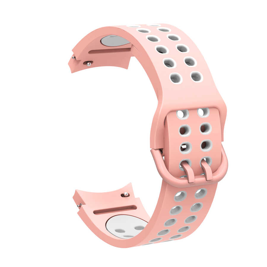 Galaxy Uyumlu Watch 4 40mm Dama Silikon Kordon-Pembe-beyaz