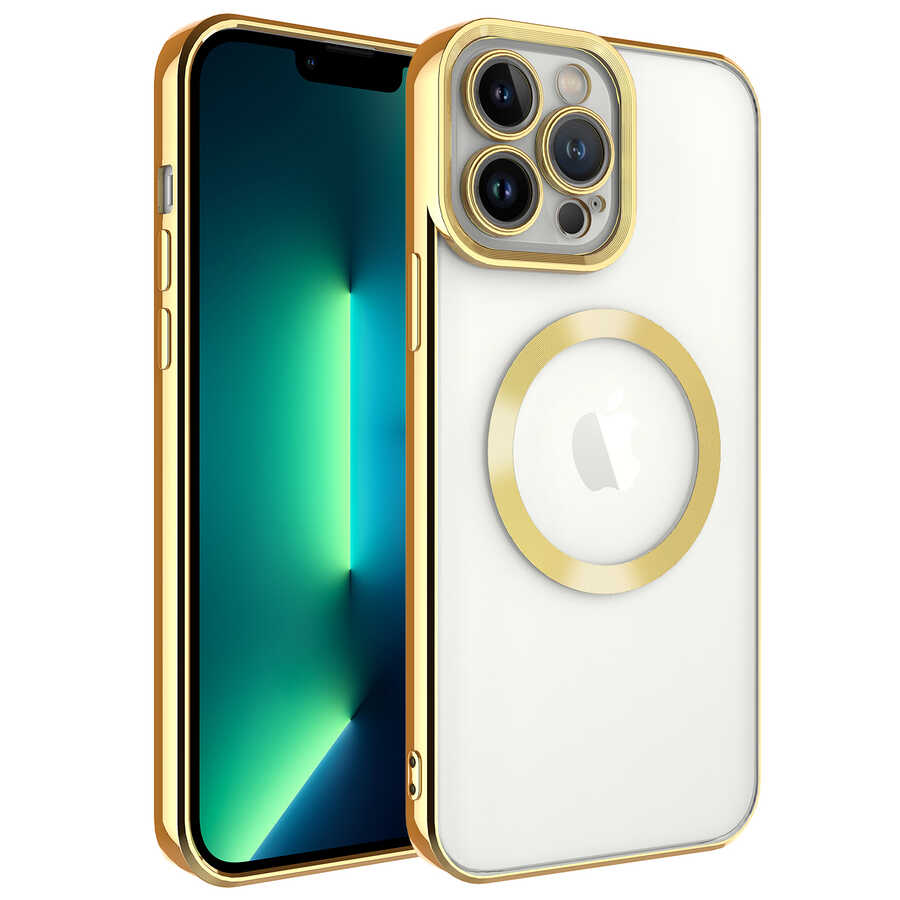 iPhone Uyumlu 13 Pro Kılıf Magsafe Wireless Şarj Özellikli Tuhatu Bodrum Silikon-Gold