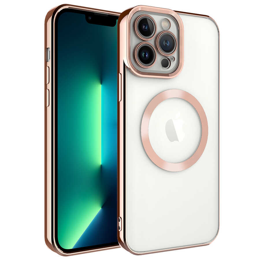 iPhone Uyumlu 13 Pro Kılıf Magsafe Wireless Şarj Özellikli Tuhatu Bodrum Silikon-Rose gold