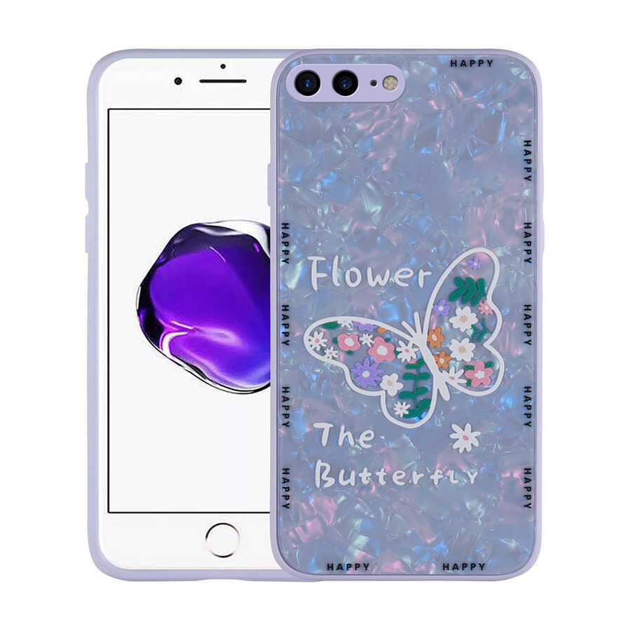 iPhone Uyumlu 7 Plus Kılıf Desenli Sert Silikon Tuhatu Mumila Kapak-Lilac flower