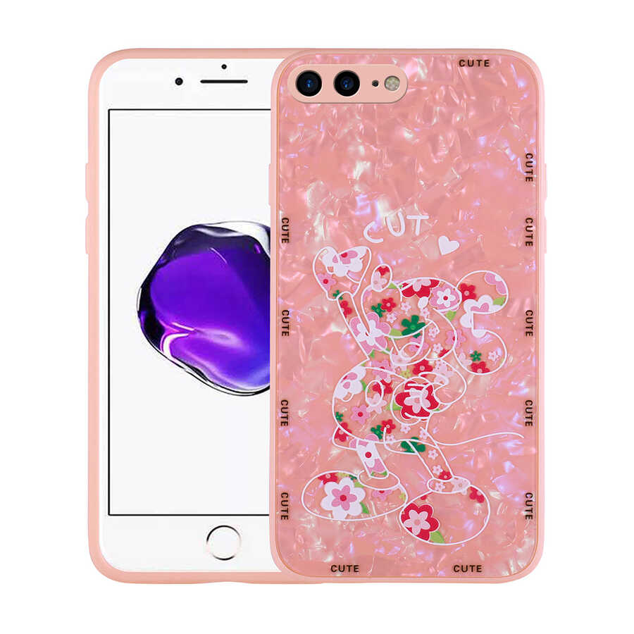 iPhone Uyumlu 7 Plus Kılıf Desenli Sert Silikon Tuhatu Mumila Kapak-Pink mouse