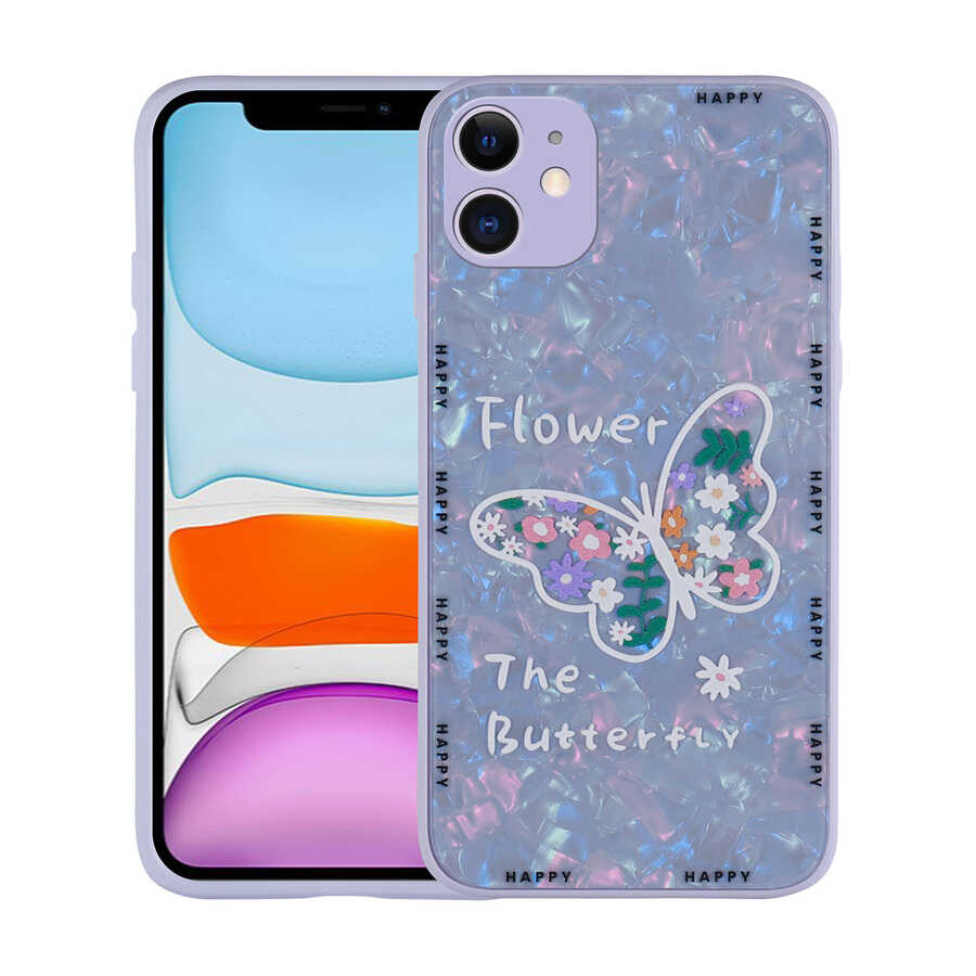 iPhone Uyumlu 11 Kılıf Desenli Sert Silikon Tuhatu Mumila Kapak-Lilac flower