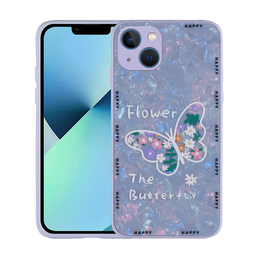 iPhone Uyumlu 13 Kılıf Desenli Sert Silikon Tuhatu Mumila Kapak-Lilac flower