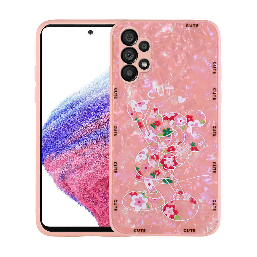 Galaxy Uyumlu A13 4G Kılıf Desenli Sert Silikon Tuhatu Mumila Kapak-Pink mouse