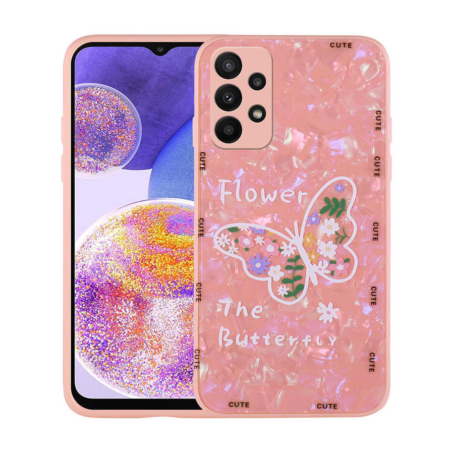 Galaxy Uyumlu A23 Kılıf Desenli Sert Silikon Tuhatu Mumila Kapak-Pink flower