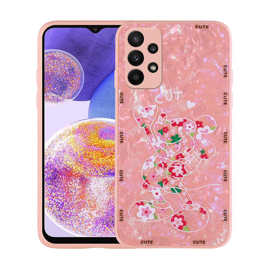 Galaxy Uyumlu A23 Kılıf Desenli Sert Silikon Tuhatu Mumila Kapak-Pink mouse