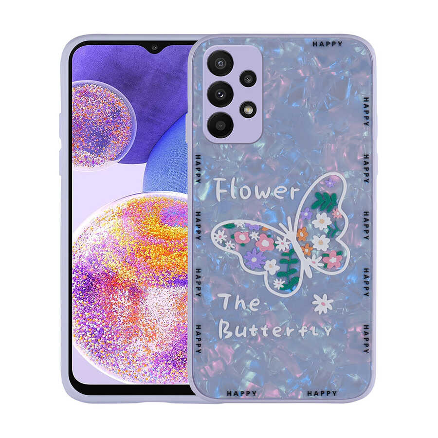 Galaxy Uyumlu A33 5G Kılıf Desenli Sert Silikon Tuhatu Mumila Kapak-Lilac flower